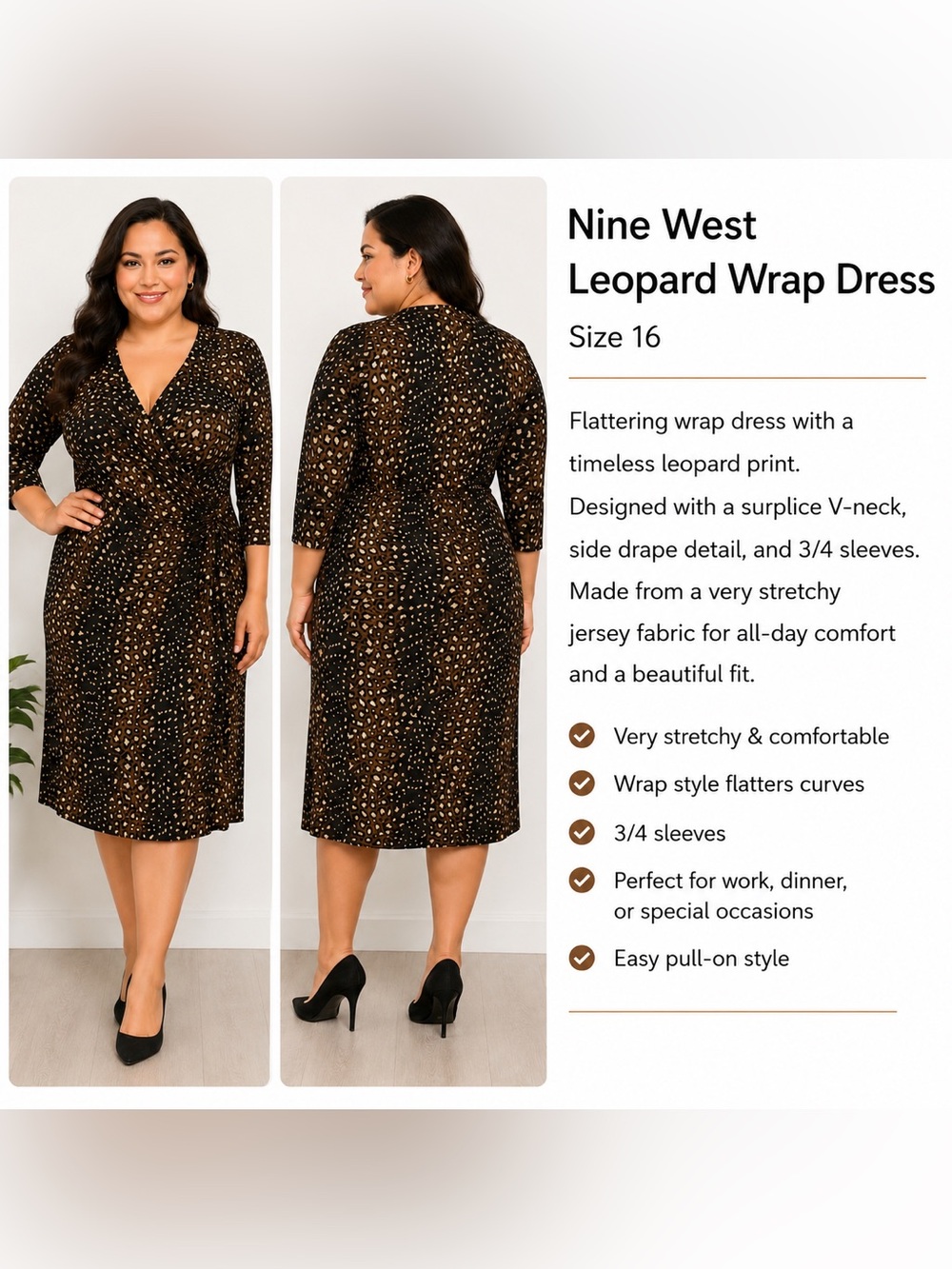 Nine West Leopard Wrap Dress Size 16